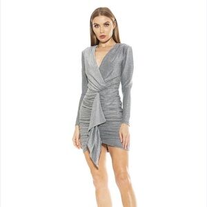 ALEXIA ADMOR Women’s Ruched Silver Dress Size Medium